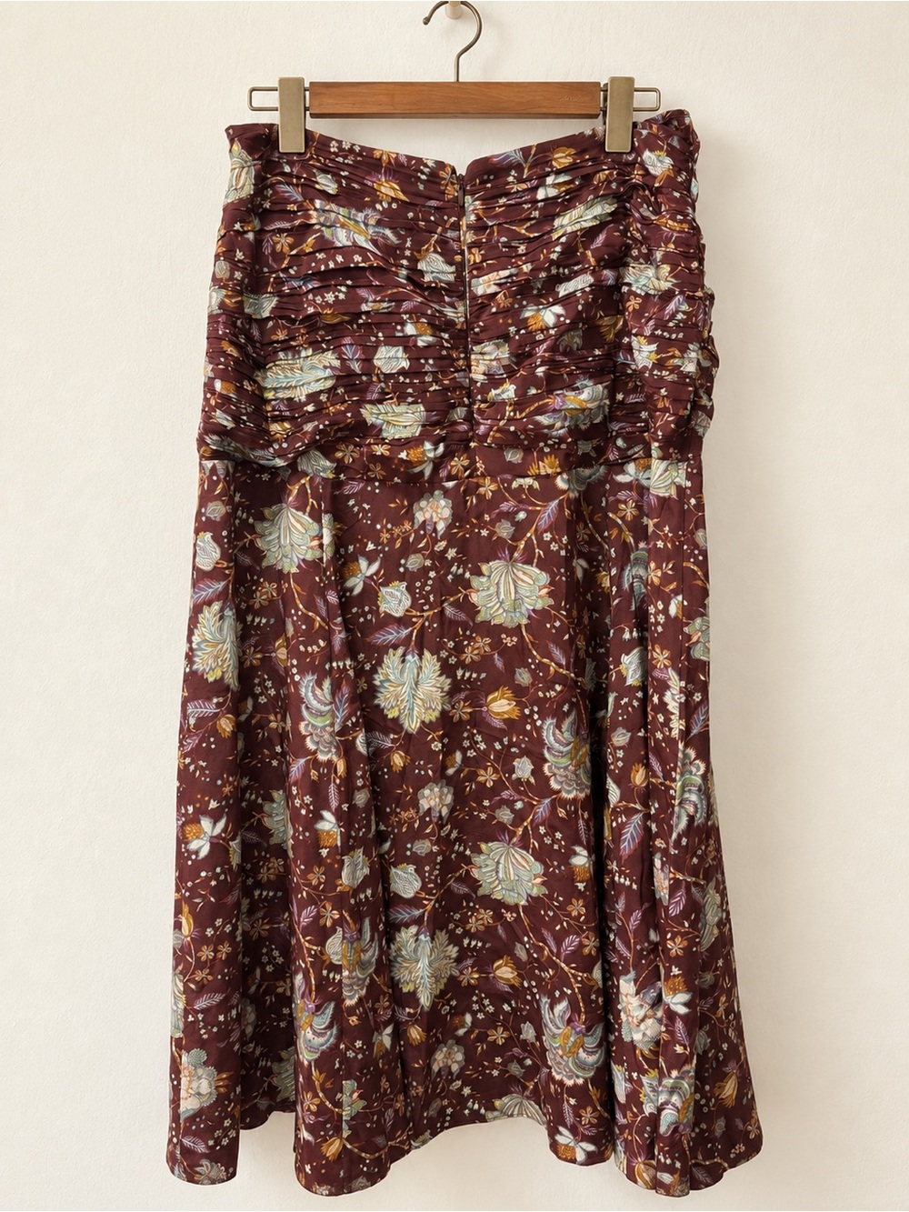Ulla Johnson Imani Heliotrope Floral Ruched Silk Midi Skirt Size 10 - Picture 8 of 13